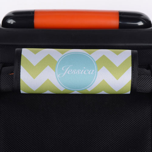Enveloppe de poignée de valise personnalisée turquoise chevron lime