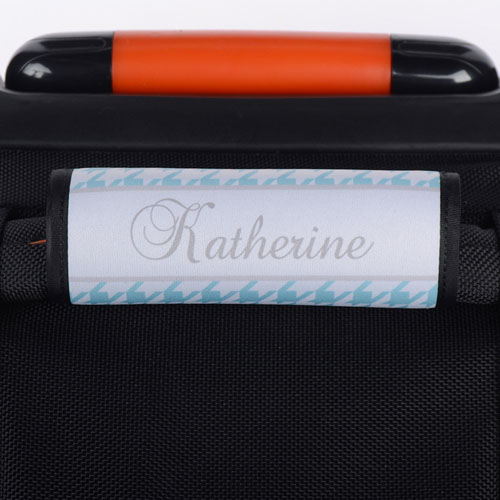 Enveloppe de poignée de valise personnalisée pied-de-poule turquoise