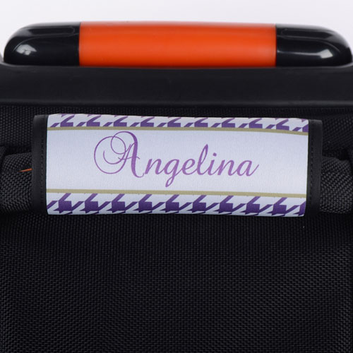 Enveloppe de poignée de valise personnalisée pied-de-poule violet