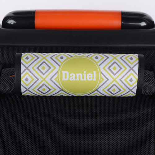 Enveloppe de poignée de valise personnalisée ikat lime gris