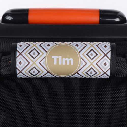 Enveloppe de poignée de valise personnalisée ikat brun gris