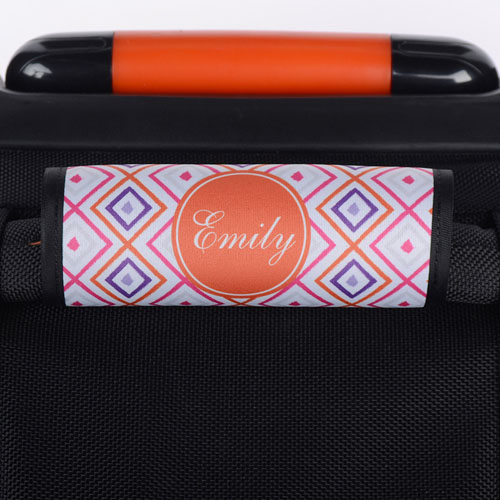 Enveloppe de poignée de valise personnalisée ikat rose orange