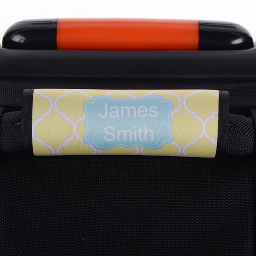 Enveloppe de poignée de valise personnalisée bleue quadrilobe jaune