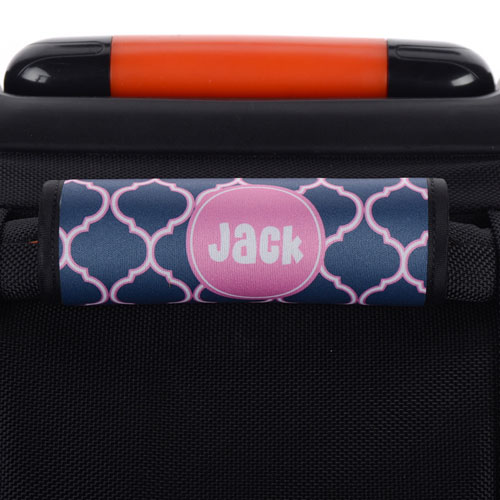 Enveloppe de poignée de valise personnalisée quadrilobe bleu marine rose