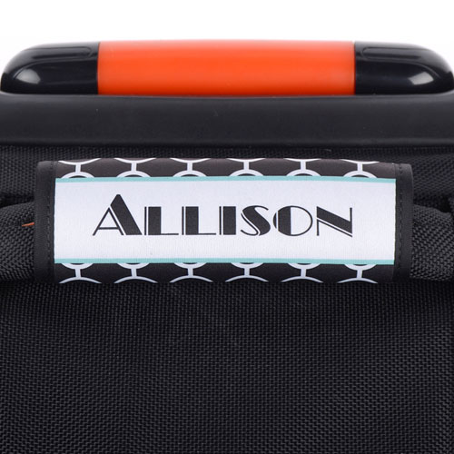 Enveloppe de poignée de valise personnalisée cercle noir cadre turquoise
