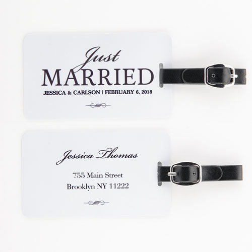 Étiquette de bagage personnalisée jeunes mariés, blanc