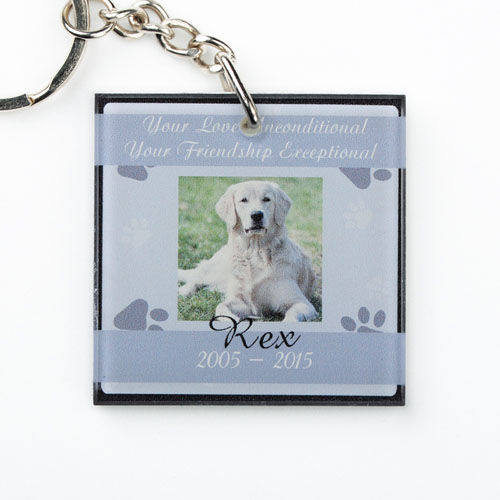 Porte-clé en acrylique carré personnalisé mémorial animal de compagnie gris