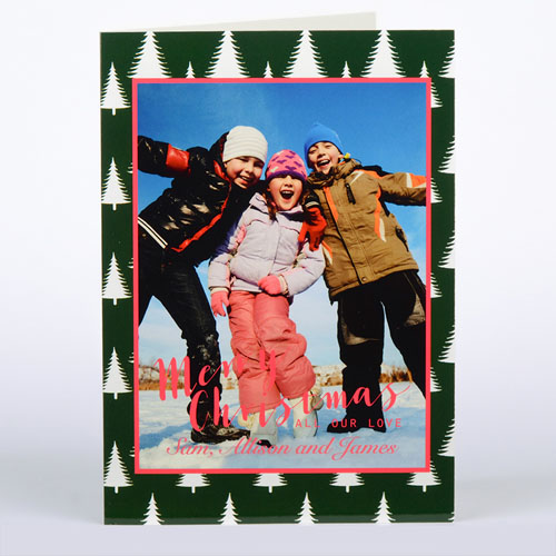 Carte de Noël photo personnalisée arbre givré, pliée 12,7 x 17,78 cm