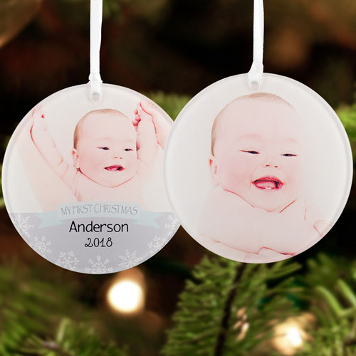 Ornement photo en acrylique personnalisé garçon bébé premier Noël 
