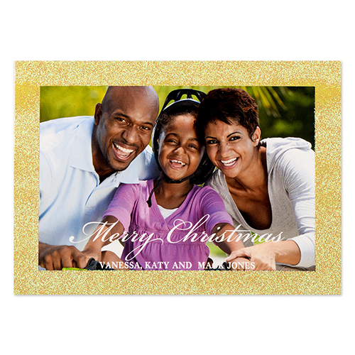 Carte de Noël photo personnalisée paillettes bordure doré 12,7 x 17,78 cm