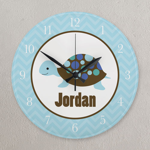 Horloge personnalisée tortue bleue, ronde 27,3 cm