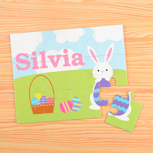 Puzzle pour enfants personnalisé Pâques lapin heureux
