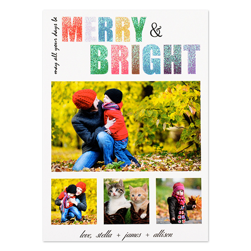 Carte de Noël photo personnalisée paillettes joyeux & lumineux 