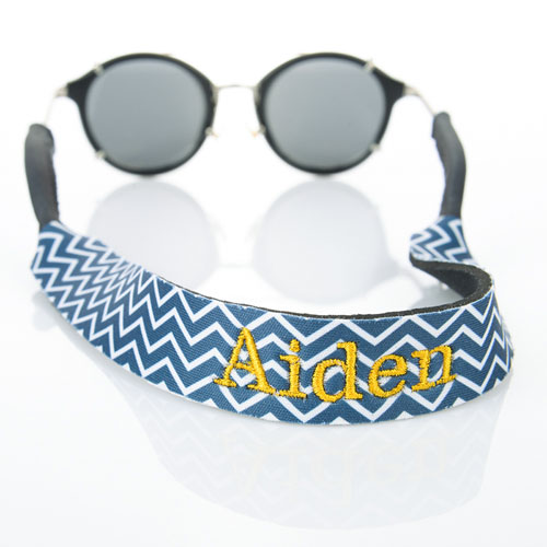 Sangle de lunettes de soleil monogrammée broderie chevron bleu marine