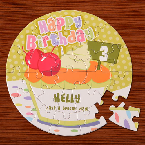 Puzzle rond 18,41 cm gâteau d'anniversaire bébé