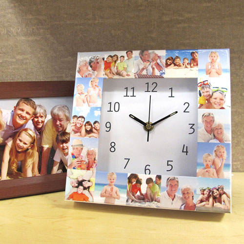 Horloge personnalisée 16 collages large cadran blanc