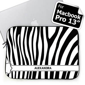 Housse Macbook Pro 13 motif zèbre noir & blanc nom personnalisé (2015)