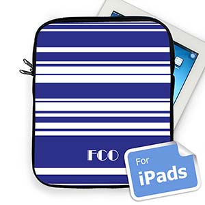 Housse iPad rayures bleues initiales personnalisées