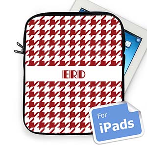 Housse iPad pied de poule rouge initiales personnalisées