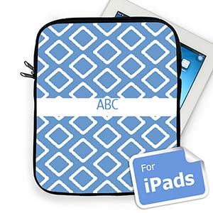 Housse iPad ikat bleu initiales personnalisées
