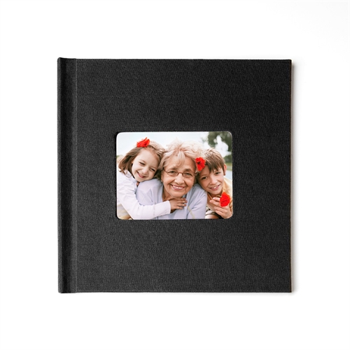 Concevez votre album photo couverture rigide en lin noir 20,32 x 20,32 cm