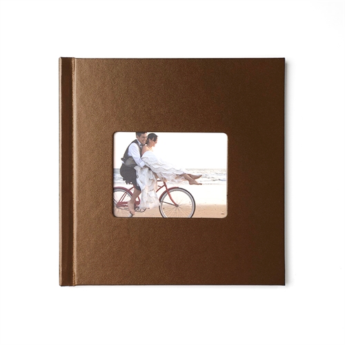 Concevez votre album photo couverture rigide en cuir brun 20,32 x 20,32 cm