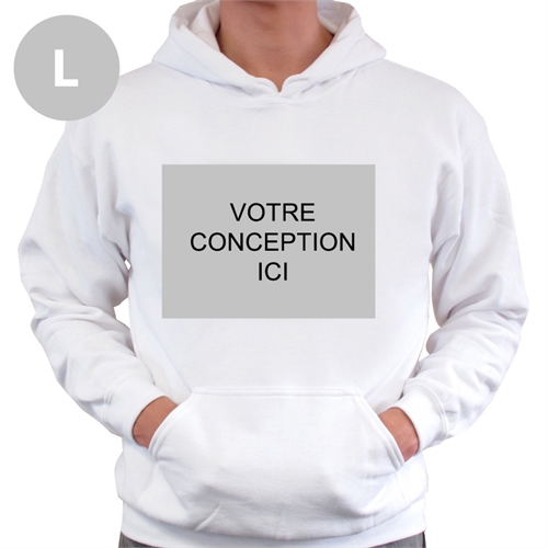 Sweatshirt à capuche sans tirette personnalisé blanc devant personnalisé taille large