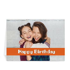 Cartes d'anniversaire photo personnalisées oranges classiques, pliées informelles 12,7 x 17,78 cm