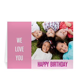 Cartes d'anniversaire photo personnalisées rose clair, modernes pliées 12,7 x 17,78 cm