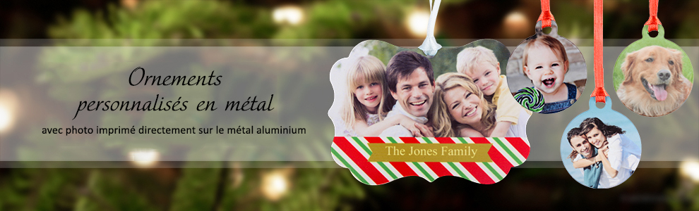 Ornement De Noël Personnalisable En Métal – Format 10x7 Cm – Avec Photo Et Texte – Ruban Rouge Inclus